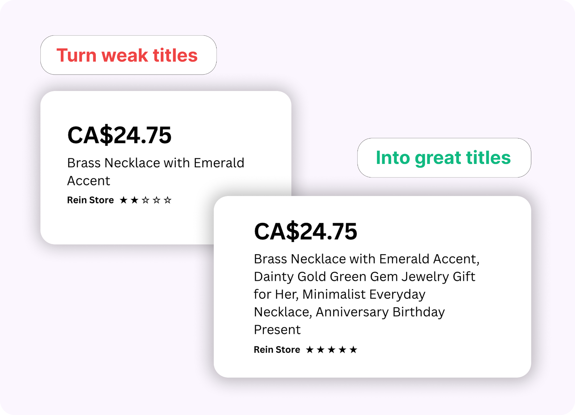 Etsy title generator before and after - optimize Etsy listing examples with keyword optimization